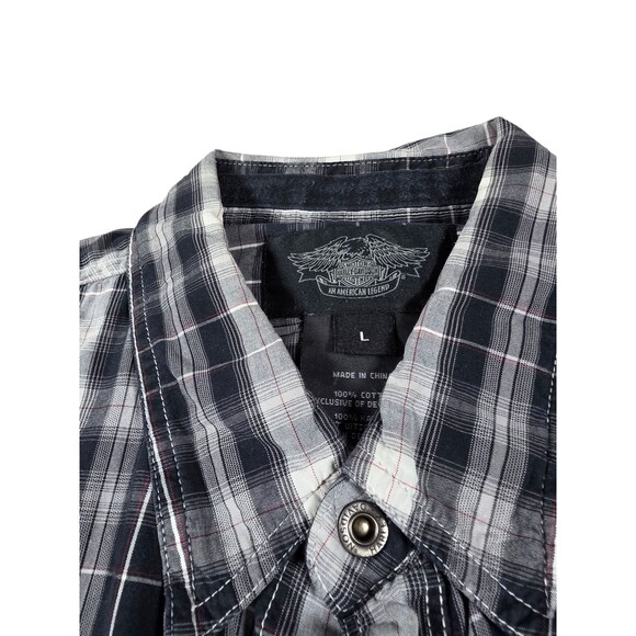 Harley-Davidson Motorcycles Snap Button Shirt Mens L Large Plaid - Picture 3 of 5